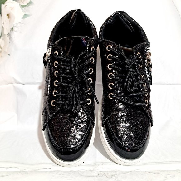 FOREVER BLACK GLITTER ZIP ACCENT ULTRA SNEAKERS 10 - Picture 4 of 8